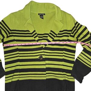 Audrey & Grace Lime Green and Navy Blue Striped Button Knit Jacket